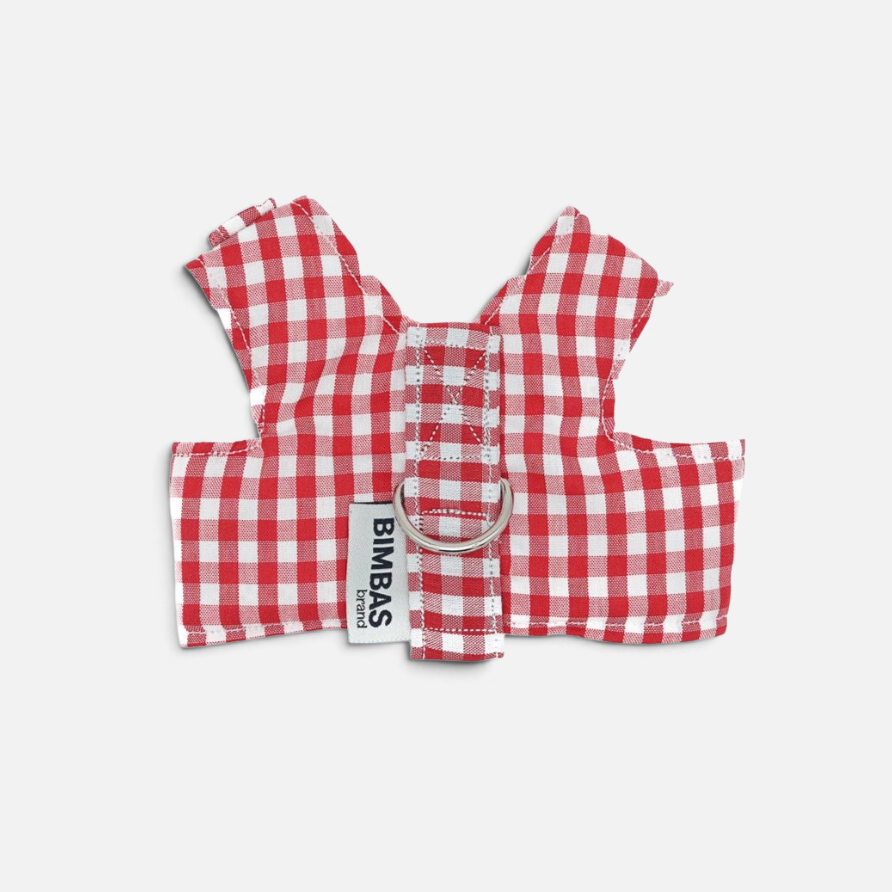 Arnés chaleco para perro BIMBAS BRAND de algodón con estampado de cuadros vichy en color rojo y blanco