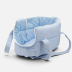 Transportín acolchado BIMBAS BRAND para perros en algodón azul a rayas con cojín extraíble y asas resistentes