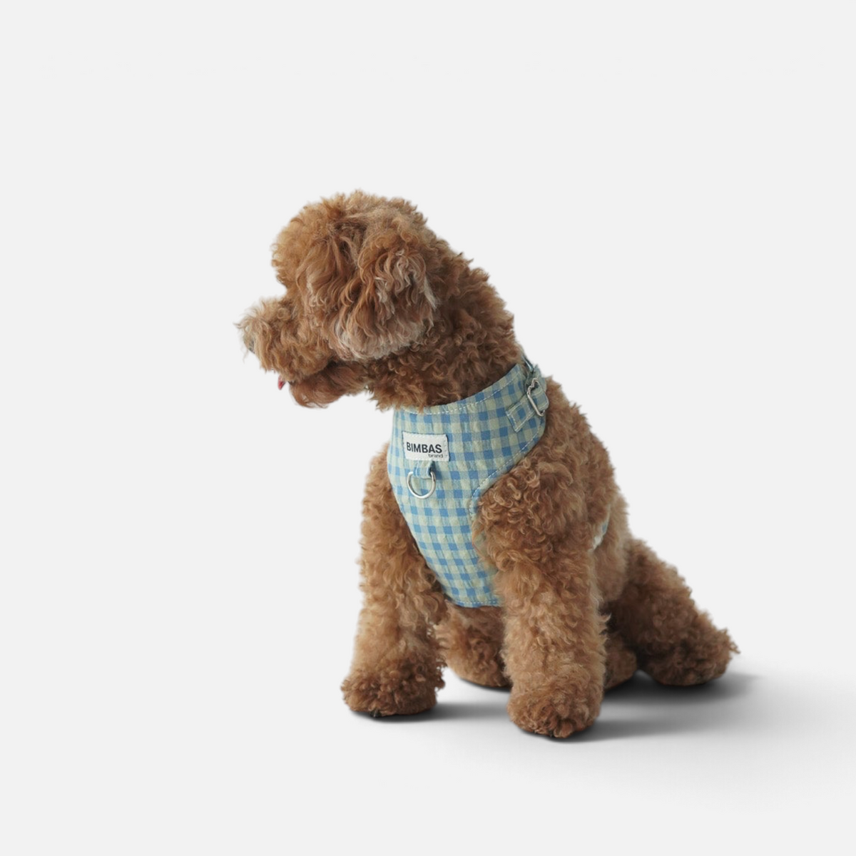 Arnés para perros BIMBAS BRAND modelo Molly de algodón con estampado de cuadros vichy azul y malla transpirable