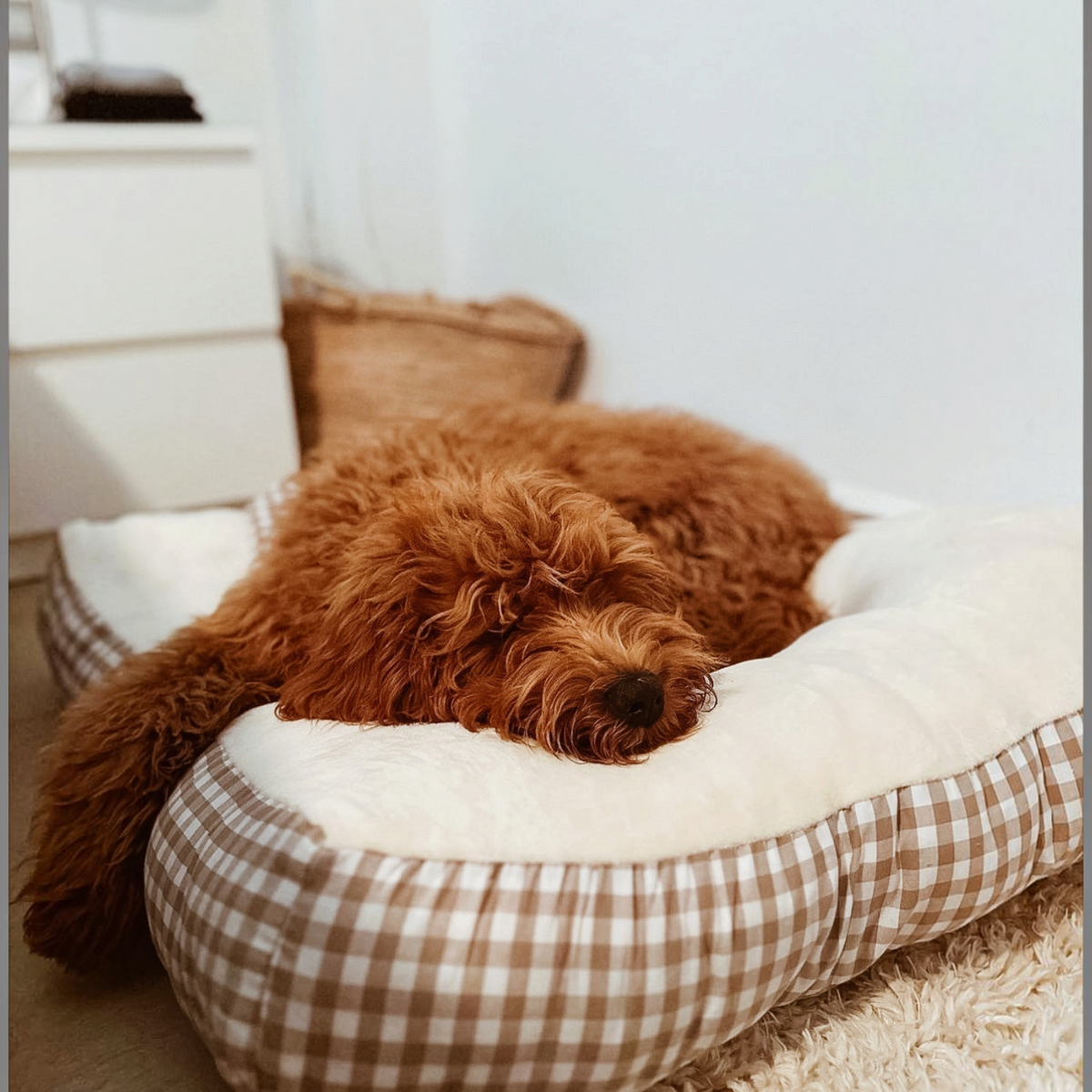 Cama para perros reversible Vichy beige