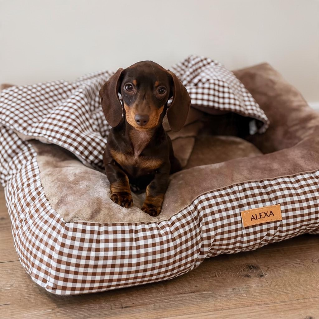 Cama reversible para perros Vichy marrón
