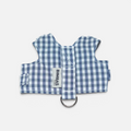 Arnés chaleco BIMBAS BRAND con estampado vichy gris y blanco, fabricado en algodón con interior de malla transpirable