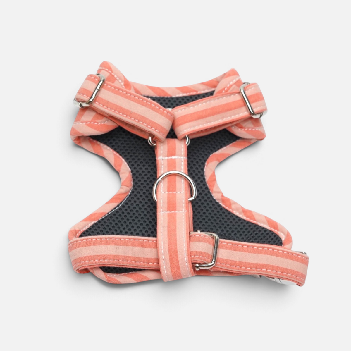Arnés para perros BIMBAS BRAND modelo Positano de algodón a rayas color coral con interior de malla transpirable