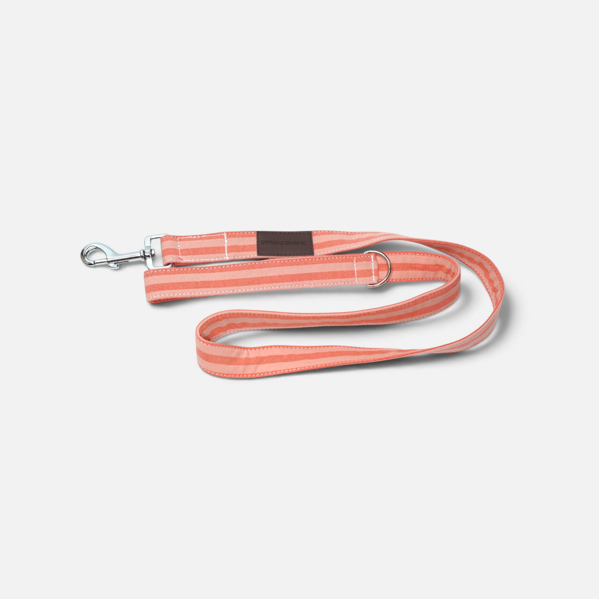 Correa para perro BIMBAS BRAND de algodón color coral con estampado de rayas y mosquetón metálico resistente