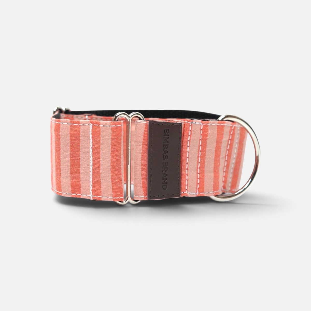 Collar martingale BIMBAS BRAND modelo Positano a rayas color coral con refuerzo de nylon y anillas metálicas soldadas
