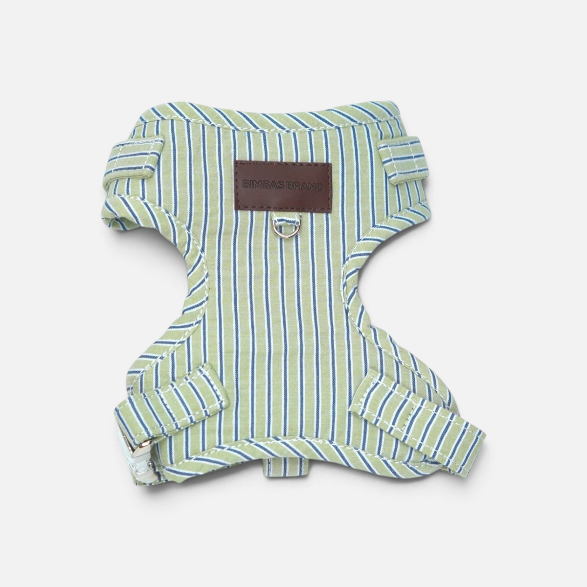 Arnés para perros BIMBAS BRAND modelo Brezza de algodón a rayas verdes y blancas con diseño ergonómico y transpirable