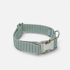 Collar para perros BIMBAS BRAND ajustable de rayas verdes y blancas con cierre metálico de seguridad y nylon interno
